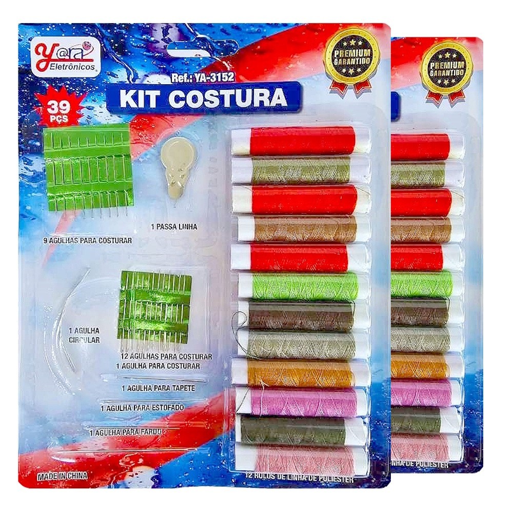 2 Kits Reparo de Roupas Conjunto de Agulhas e Linhas 39 peças