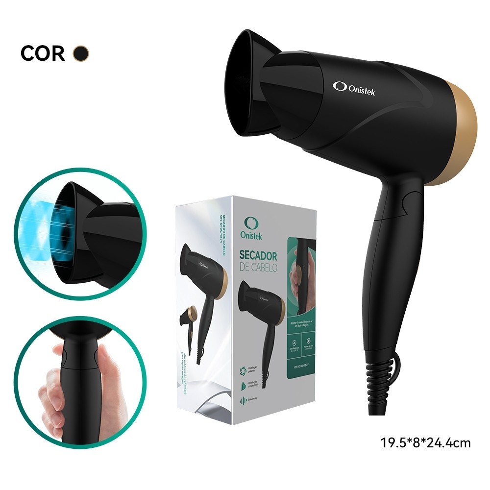 Secador De Cabelo Onistek De Alto Desempenho E Dobráve 1200W/1600W em Oferta na Shopee