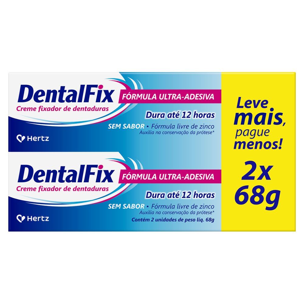 Creme Fixador de Dentaduras DentalFix Sem Sabor 2 Unidades 68g Cada em Oferta na Shopee