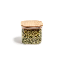 Pote de Mantimentos Quadrado Flat 600ml Tampa Bambu - Oikos