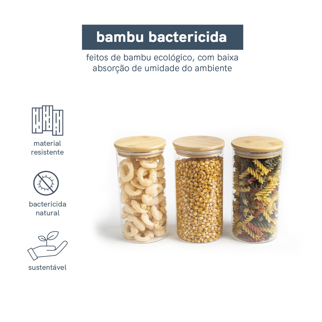 Kit Potes de Mantimento Red C/Tampa Bambu 1100ml - 3 pçs Oikos · foto 2