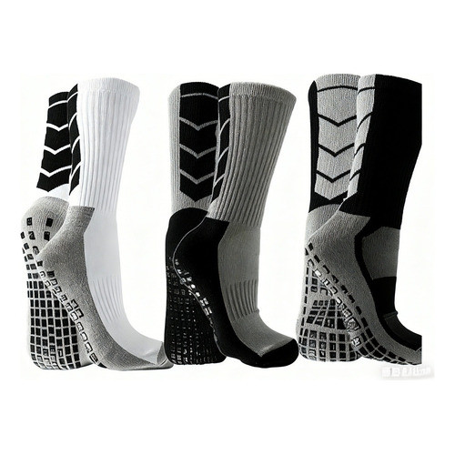 Kit 3 Meias Esportivas Antiderrapante Futebol Corrida Grip Cinza-escuro 40-46