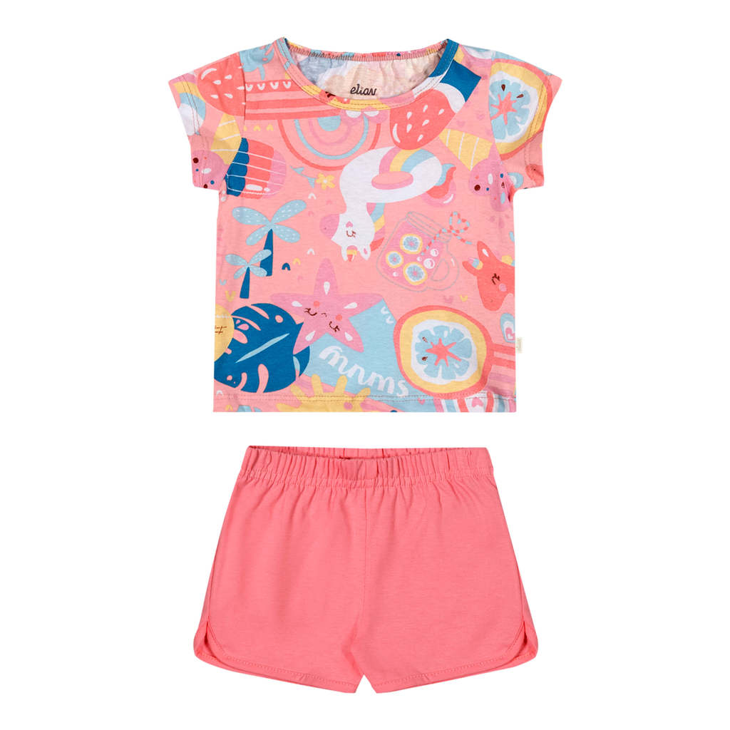 Conjunto Bebê Menina Summer Elian Coral em Oferta na Shopee