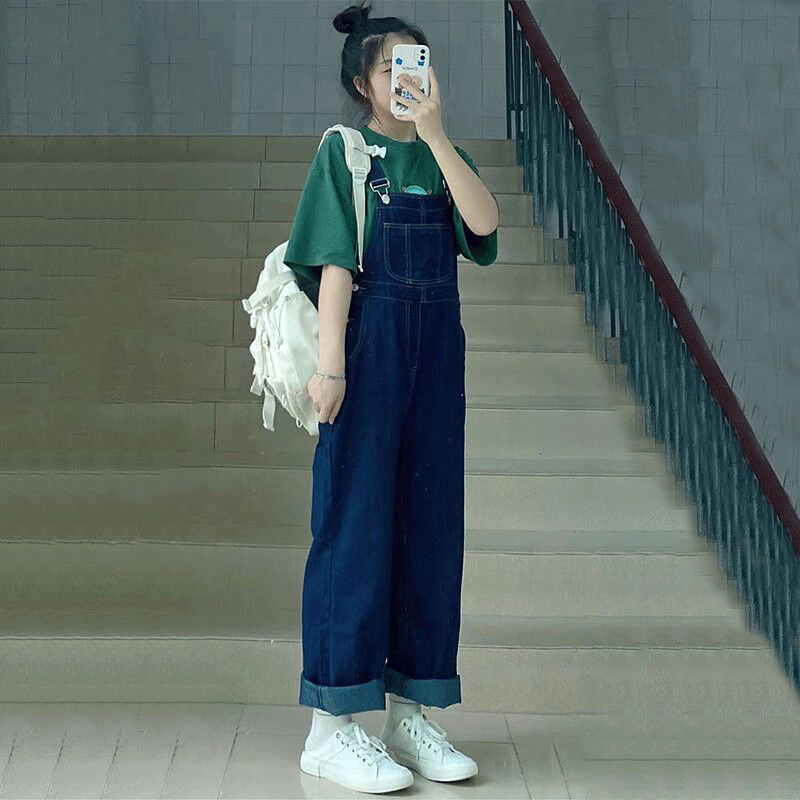 Outono novo estilo versão coreana solto idade-reduzindo Denim macacão feminino verão mais magro olhar macacão em linha r