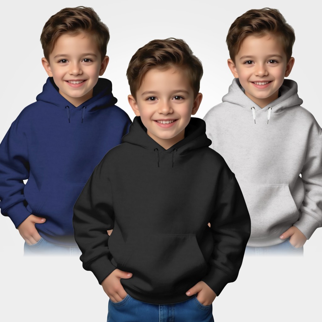 Kit 3 Blusa Moletom Infantil Canguru Menino Liso Sem Estampa Confortável Quentinho - Envio Rápido