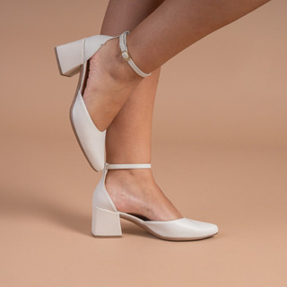 Sapato Feminino Scarpin Bico Fino Social Traseiro Fechado Salto Bloco Grosso Fivela