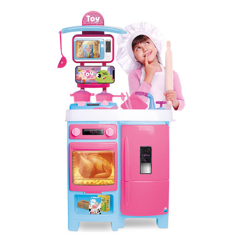 Cozinha Grande Completa Bancada Infantil Sai Água de Verdade Fogão Forno Geladeira Samba Toys