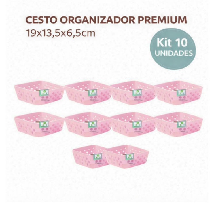 Kit 10 Cesto Organizador Multiuso Premium Rosa 19x13,5x6,5cm Armario Gaveta Geladeira Banheiro Cozinha Lavandeira em Oferta na Shopee