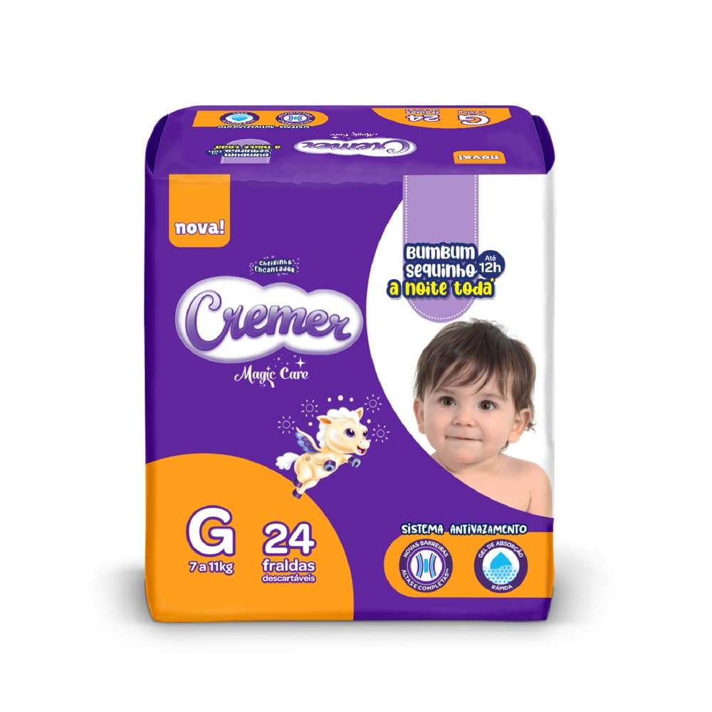 Fralda Cremer Magic Care Tamanho G Prática 24 Unidades Descartáveis em Oferta na Shopee