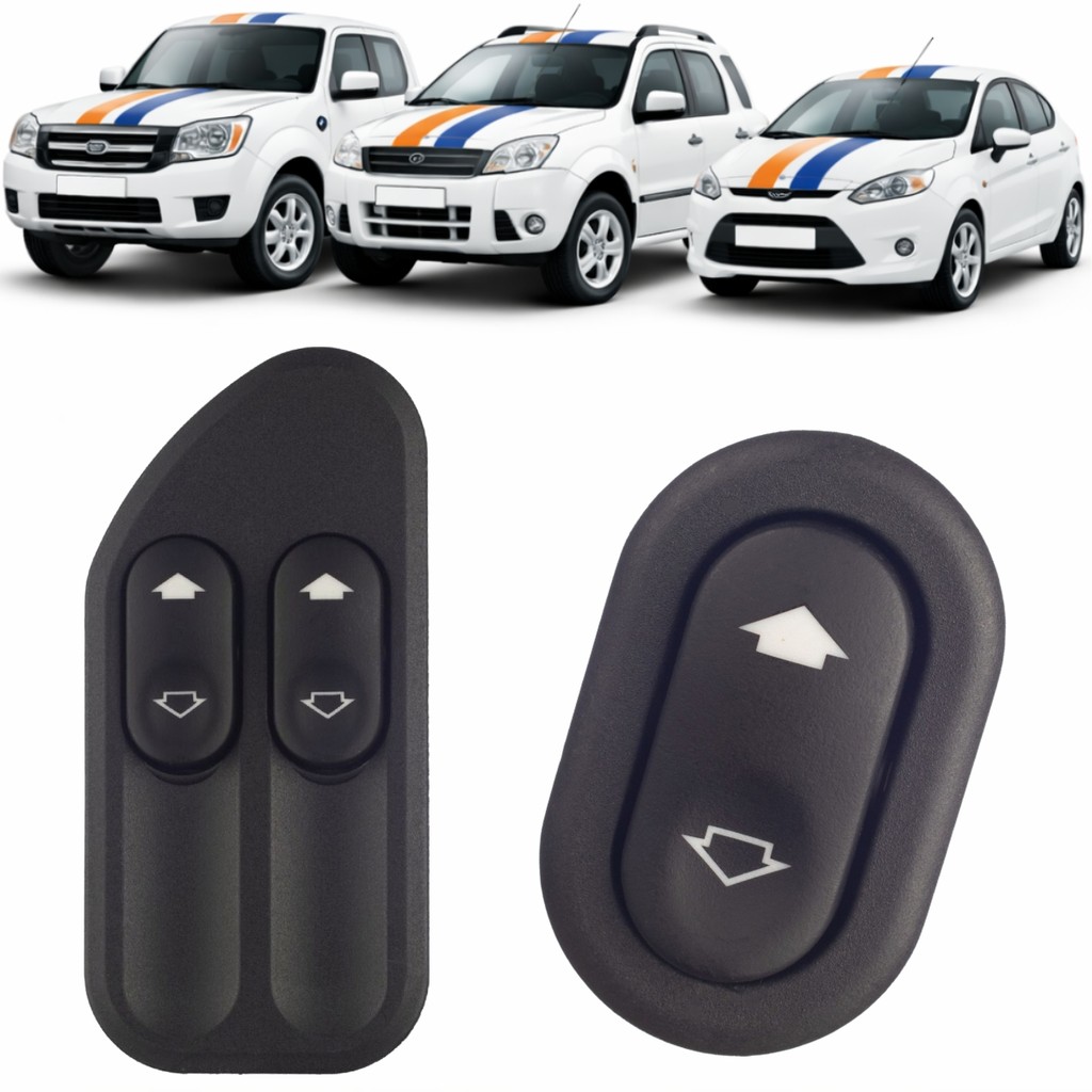 Kit Interruptor Vidro Elétrico Ford Ecosport Fiesta Ranger 2S6514529BB 2S6514529AA Duplo Motorista Simples LED Verde OEM