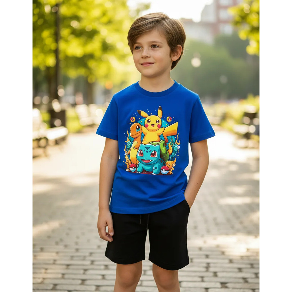 Conjunto Pokémon Camiseta E Bermuda  Infantil Algodão 002
