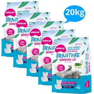 Kit 5 Areia Sanitária De Mandioca Grãos Finos Para Gatos Biodegradável Wisecat 20kg em Oferta na Shopee