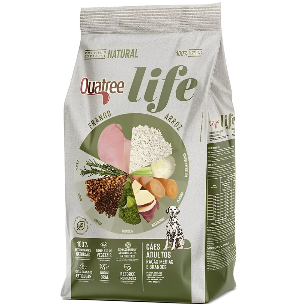 Ração Quatree Life Para Cães Adultos porte Médio e Grande sabor frango e arroz 15kg em Oferta na Shopee
