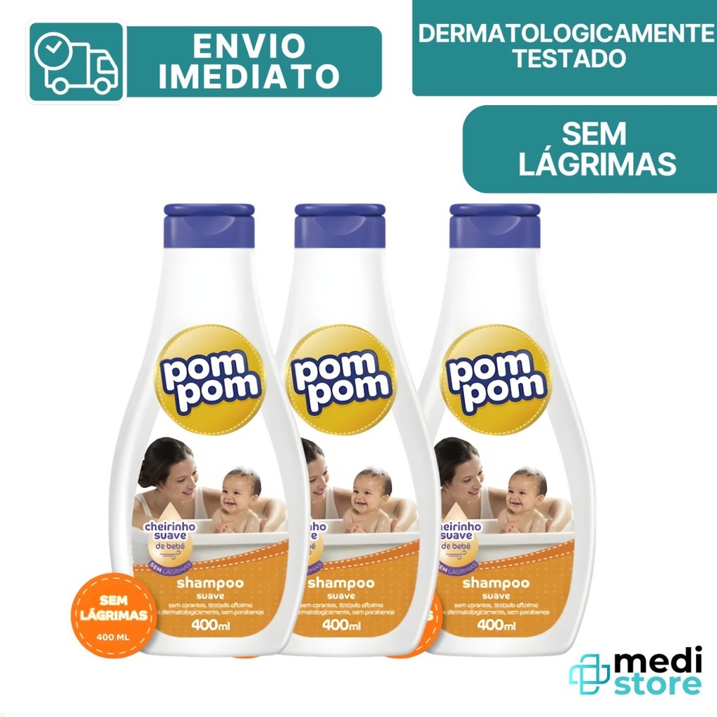 Kit 3 Uni Shampoo Pom Pom INF Cheiro Suave 400ML Infantil - Envio Imediato
