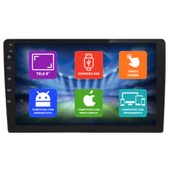 Central Multimídia 9 Pol Android Auto CarPlay H-Tech HT-9127CA 2 Din Bluethooth Usb Fm Ips