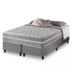 Cama Box King Bipartido Cinza + Colchão Molas Ensacadas Zidi Alabama 193x203x61cm
