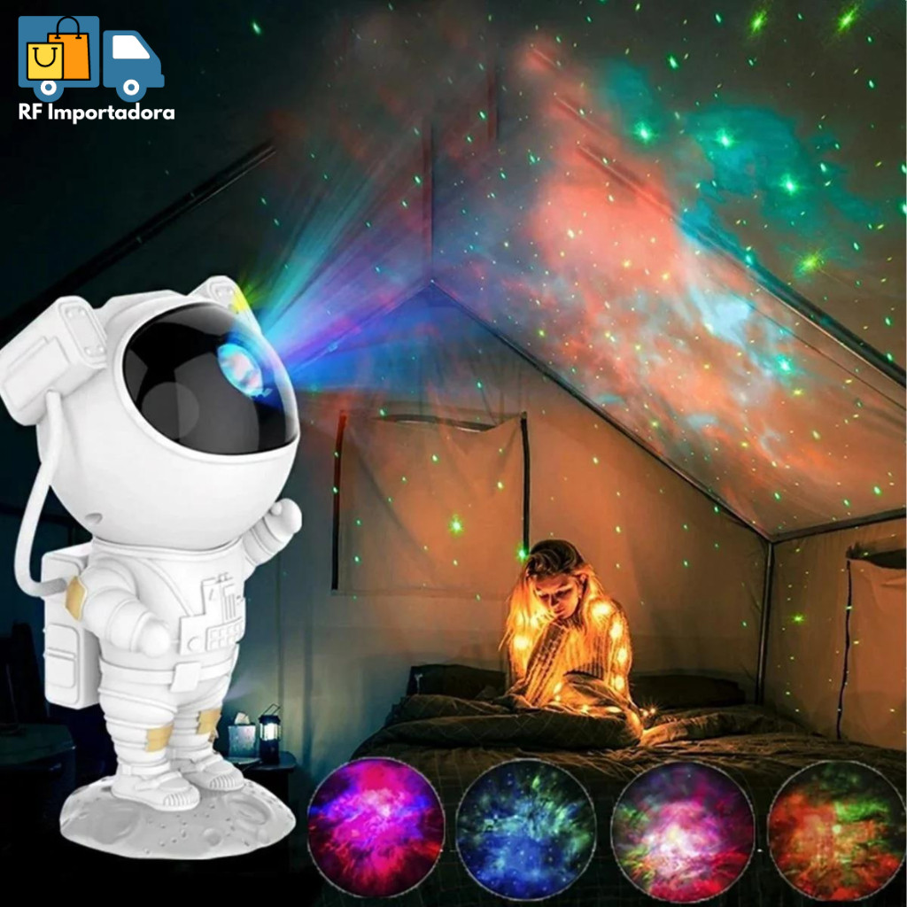 Luminária Projetor De Estrelas e Lua Astronauta Com Bluetooth Caixa De Som