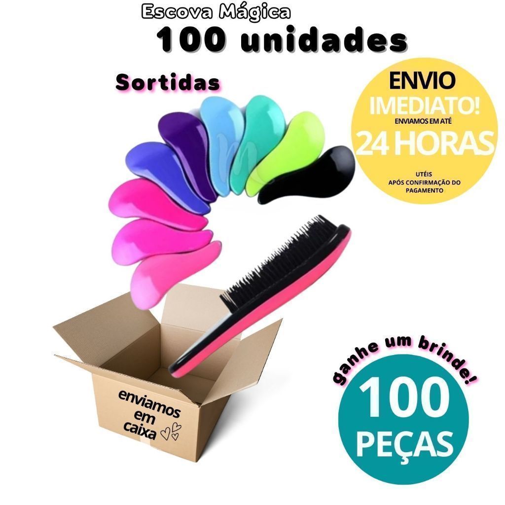 F964 Kit Com 100 Escovas Mágicas Anti Frizz Desembaraçadora Escolha sua Cor Para Revender