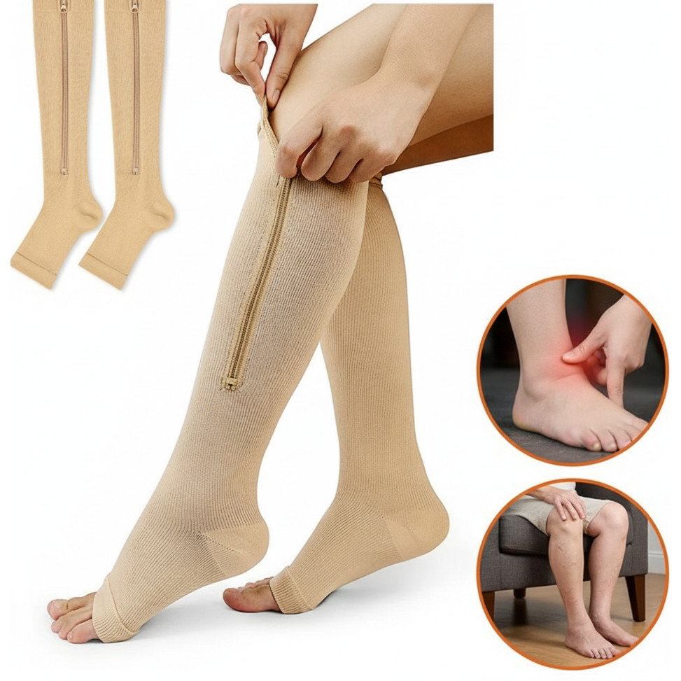 Meia Compressão Ortopédica 3/4 Zíper 20-30 Mmhg Para Varizes Inchaço Trombose e Dores em Oferta na Shopee