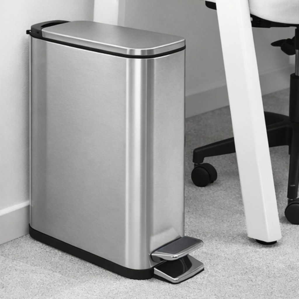 Lixeira Slim Inox Retangular 6 litros Fechamento Suave Pedal p/ Escritório Banheiro Cozinha Quarto