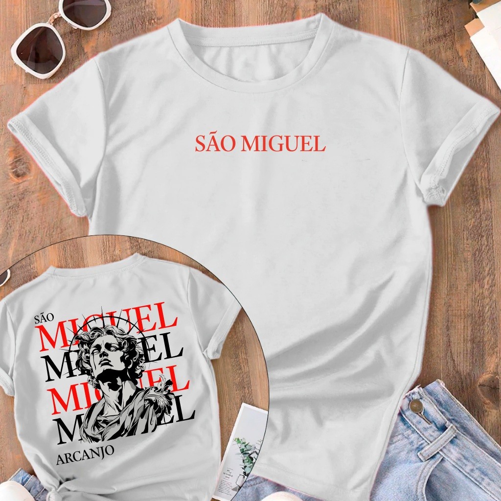 Camiseta Moda Cristã Religiosa Tradicional São Miguel Arcanjo Protetor Blusa Jesus  Religiosa 100% Algodão Unissex