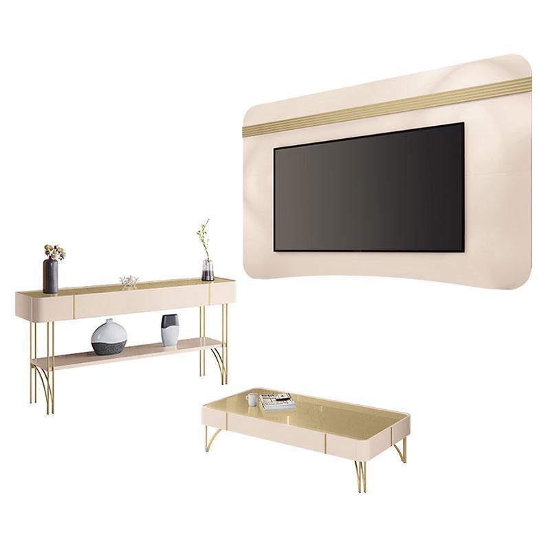 Painel Suspenso Armony Off White Champanhe com Mesa de Centro Cadenza e Aparador Vivant Off White Champanhe - HB Móveis
