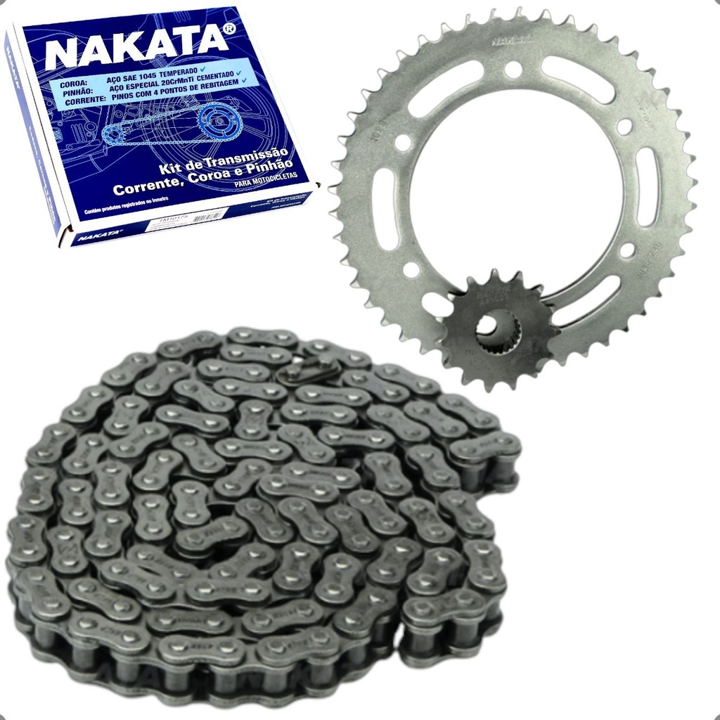 Kit Transmissao Relação Coroa Pinhao Corrente Nakata Yamaha Fazer FZ25 250 2018 A 2024