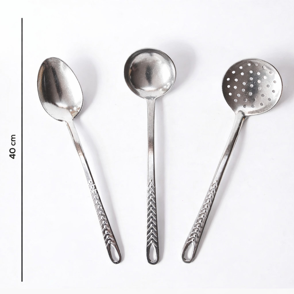 Colher concha escumadeira Grande  de Alumínio 40 cm 3 peças
