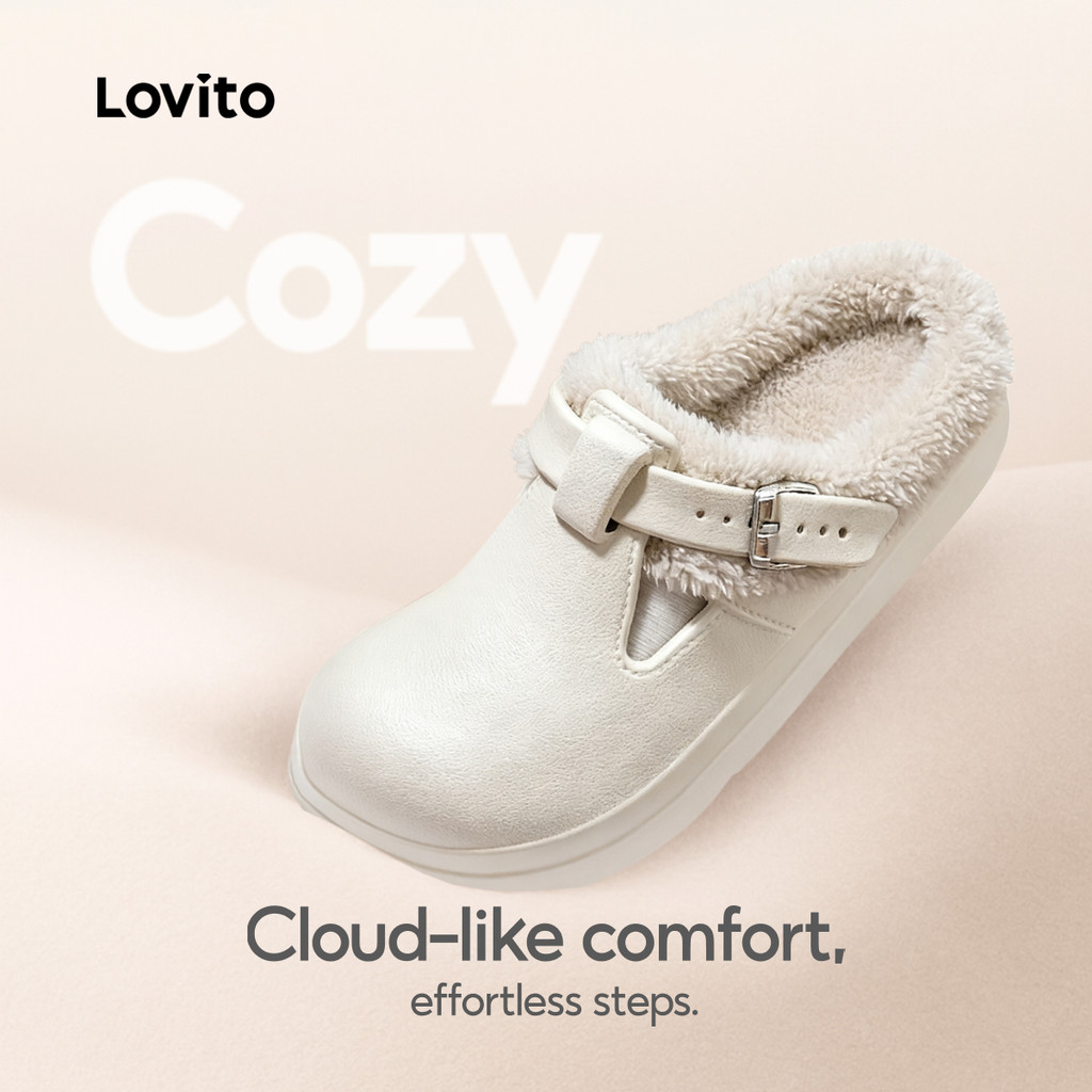 Lovito Chinelos de Pelúcia Casuais para Mulheres em português LFAS4016 em Oferta na Shopee