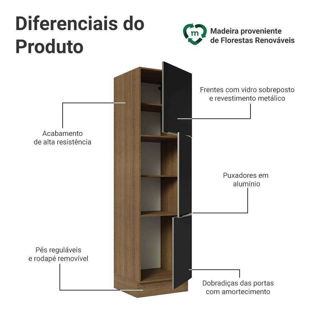 Paneleiro 60 cm 3 Portas Rustic/Preto Lux Madesa — imagem 2 de 2