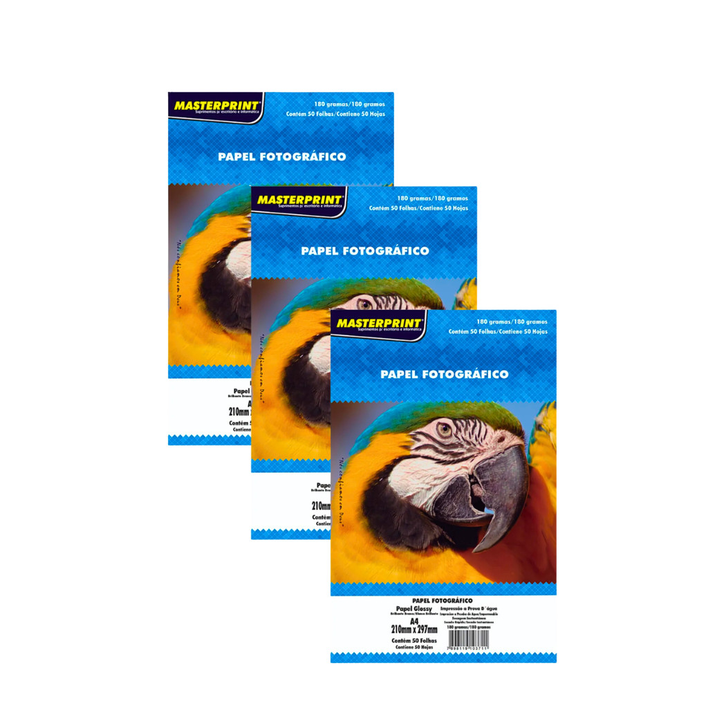 Papel Fotográfico 180g Glossy (Brilhante) A4 - S/ Adesivo MASTERPRINT Kit:Com 150