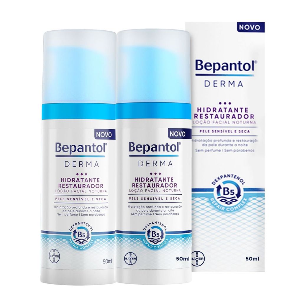 Kit 2 Cremes Hidratante Noturno Facial Restaurador 50ml Cada Bepantol Derma