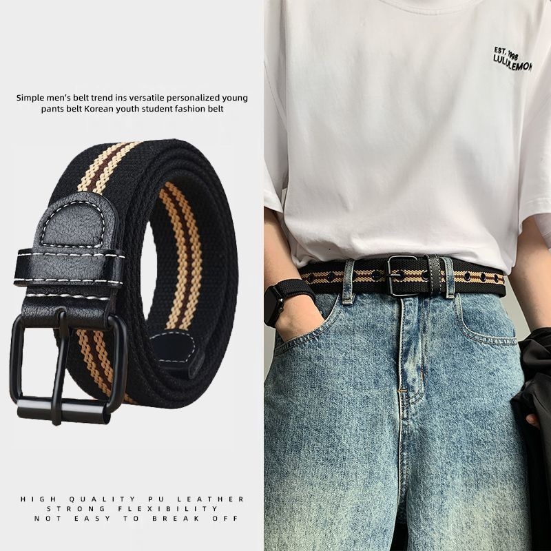 Fivela de pino de lona cinto masculino sem perfuração tecido Casual macacão Jeans cinto jovens cinto de treinamento mili