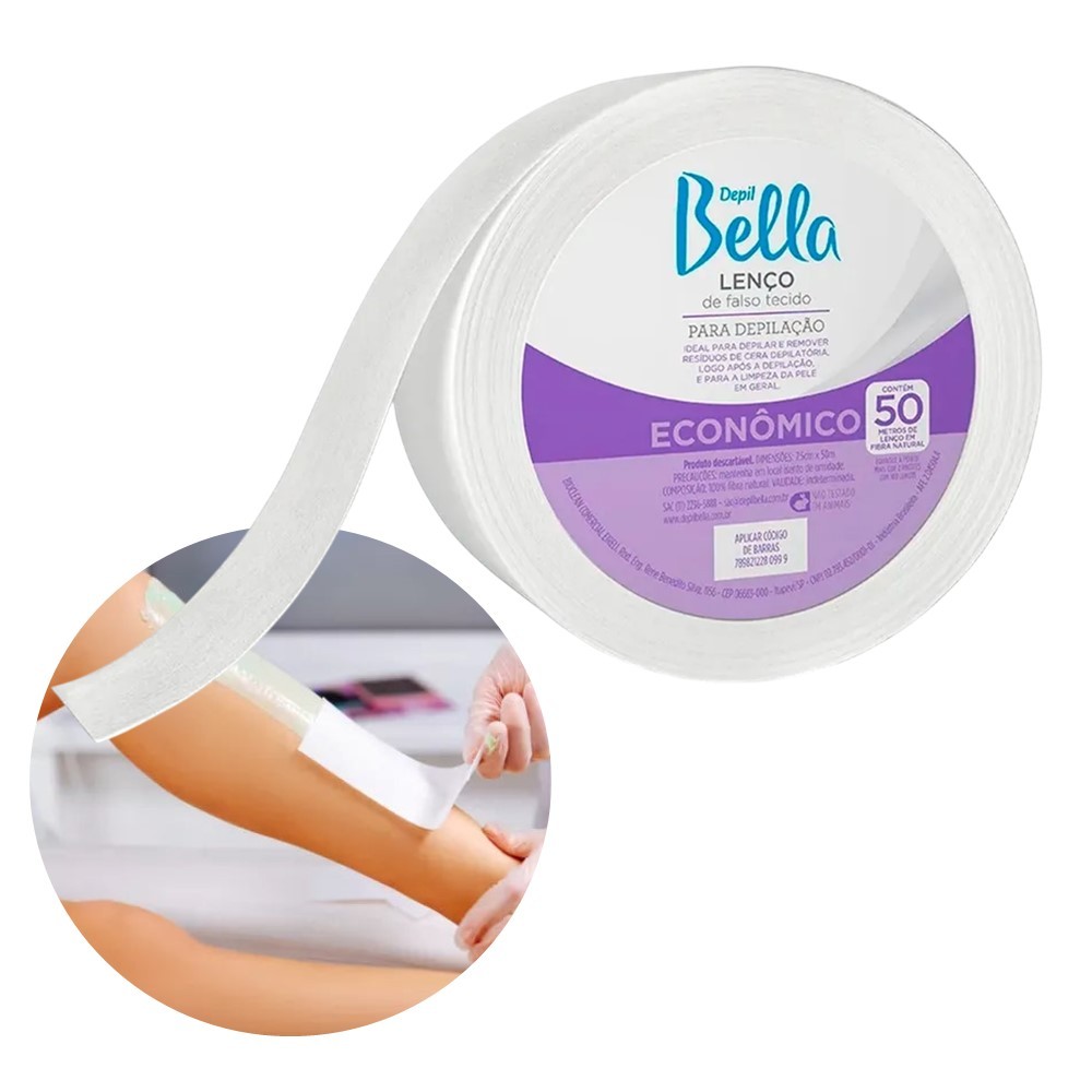 Rolo de Lenço para Depilação Cera Limpeza de Pele Descartável Depil Bella 50m