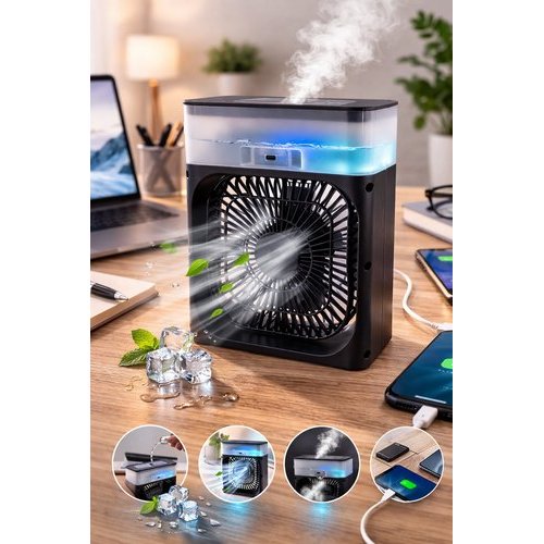 Ventilador Climatizador Portátil Usb Umidificador Ar Gelado Recarregável Silencioso Preto