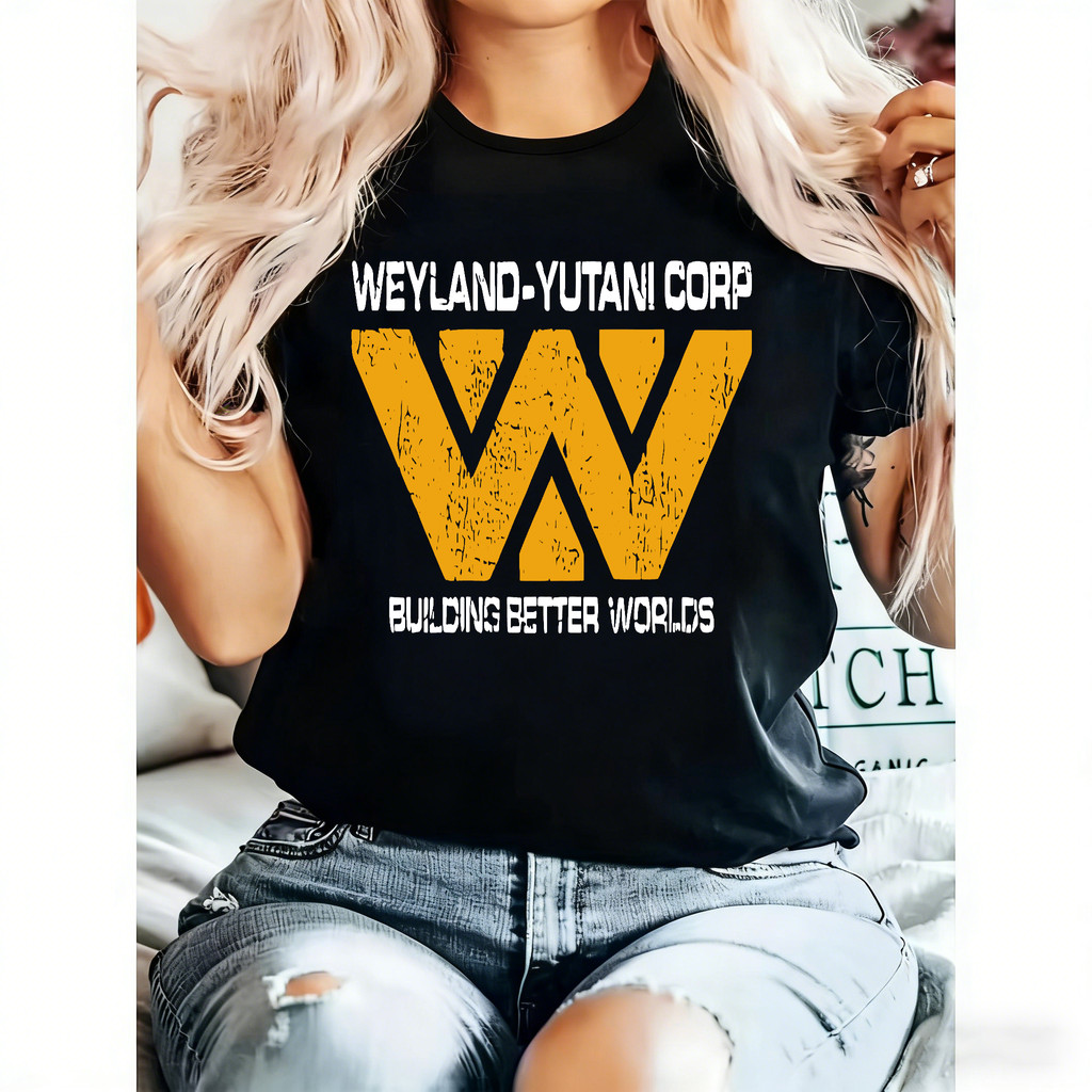 Camiseta Feminina Logotipo Weyland Yutani Corp Estilo Grunge Laranja Branco Estilosa Moderna Tendência