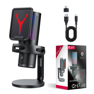 Microfone Condensador USB Cardioid Rgb Para Pc Gamer E Gravação GM7 D