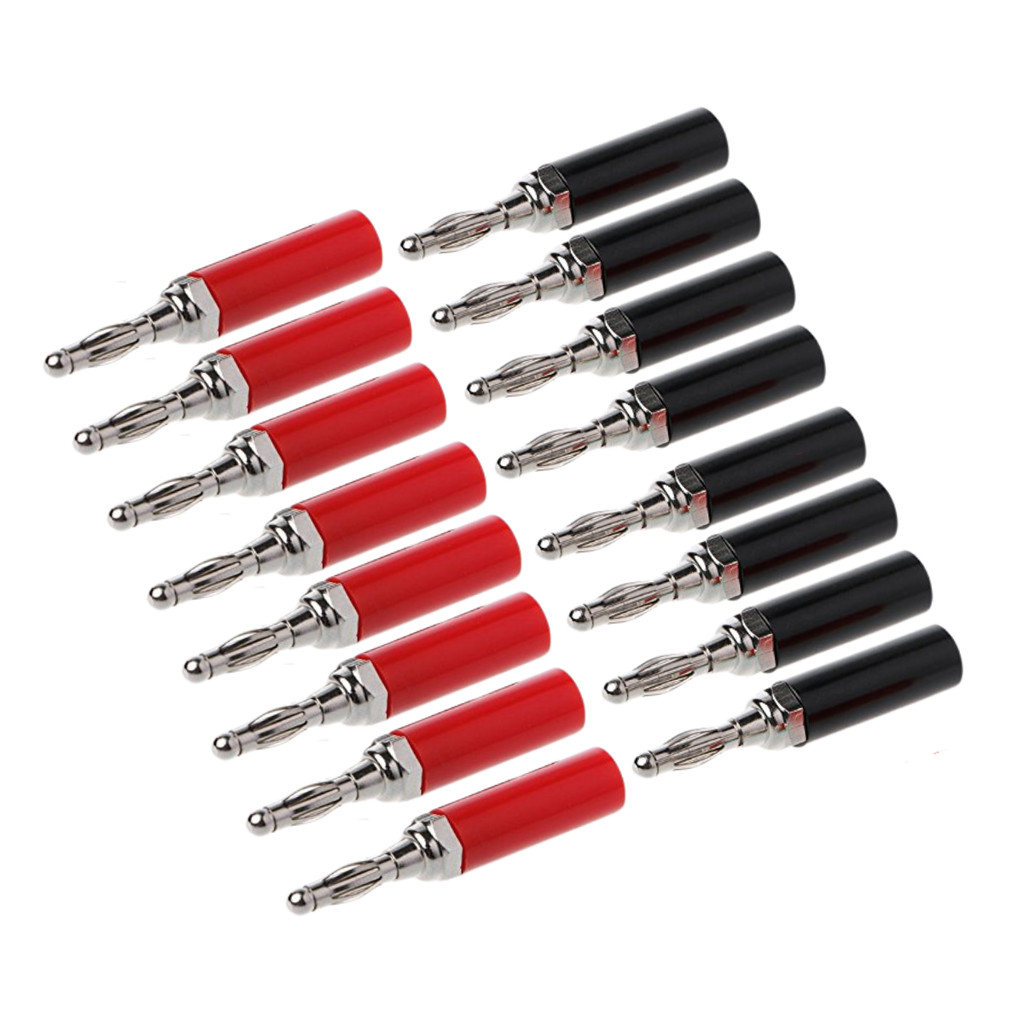 Kit 16 Conector Banana Plug 4mm Par Vermelho Preto Para Multímetro Fonte Bancada