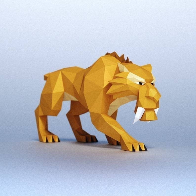 MOMO molde de papel tridimensional sabre-dente tigre Diego 3D tridimensional animal molde de papel idade do gelo criativ