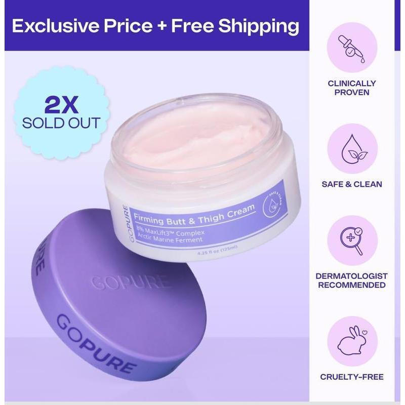 GO PURE Creme Firmador para Glúteos e Coxas - Manteiga Corporal Nutritiva e Hidratante para Estrias e Textura Irregular 