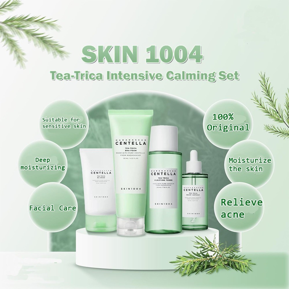 Conjunto de cuidados com a pele Pyan 1004 Madagascar Centella Asiatica Tea Tree (creme B5, limpador Facial de espuma BH)