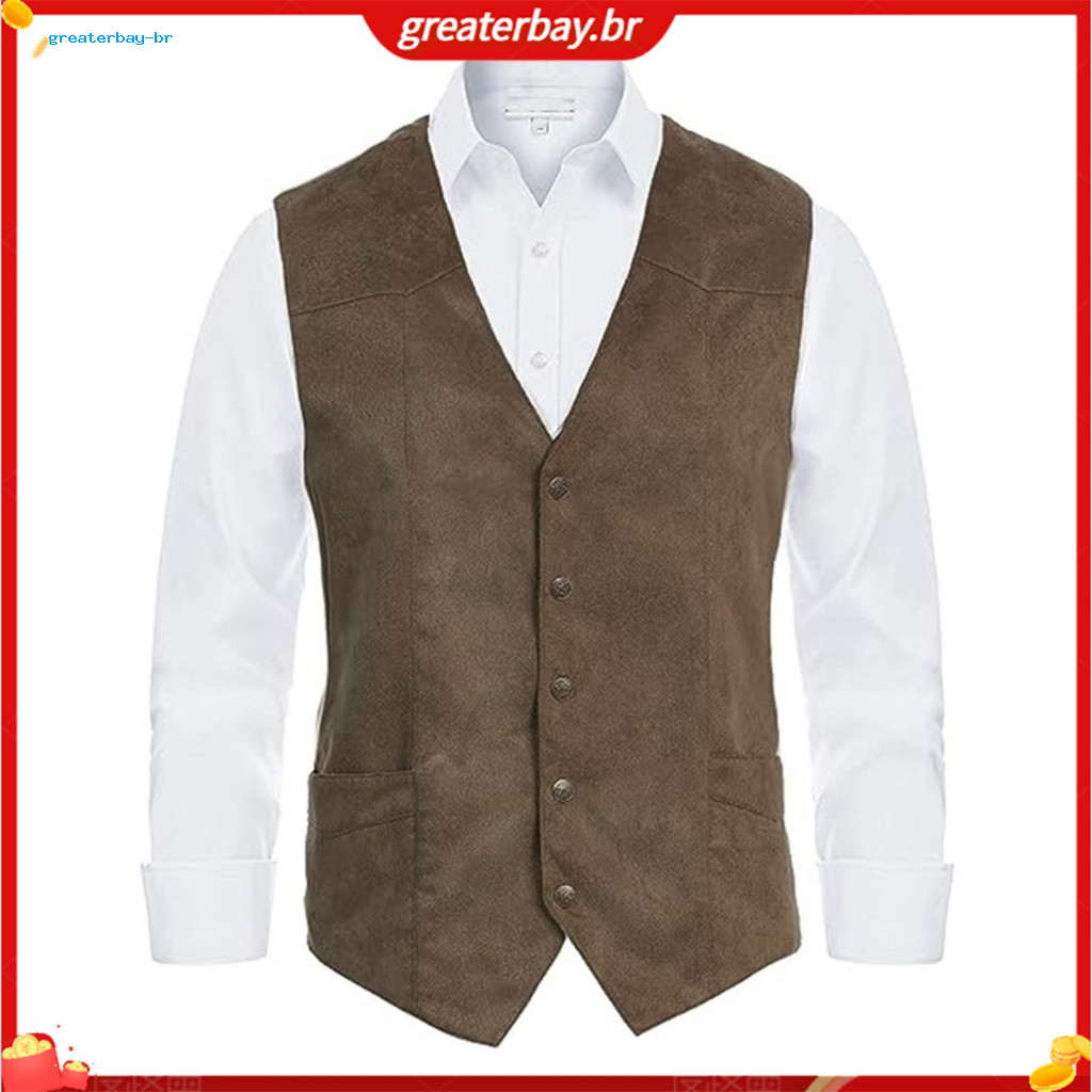 Men Suit Vest Single Breasted Men's Slim Fit V-neck Waistcoat with Pockets Formal Business Sleeveless Solid Color Dress 