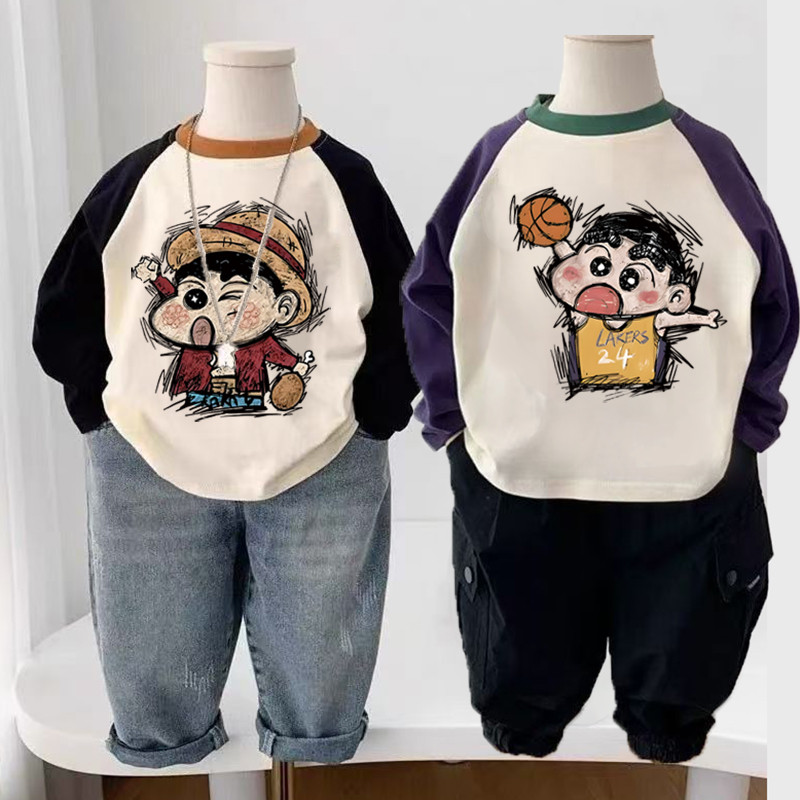 Crianças puro algodão de manga comprida camisetas médio pequeno crianças novo estilo meninos meninas topos moda bebê na 