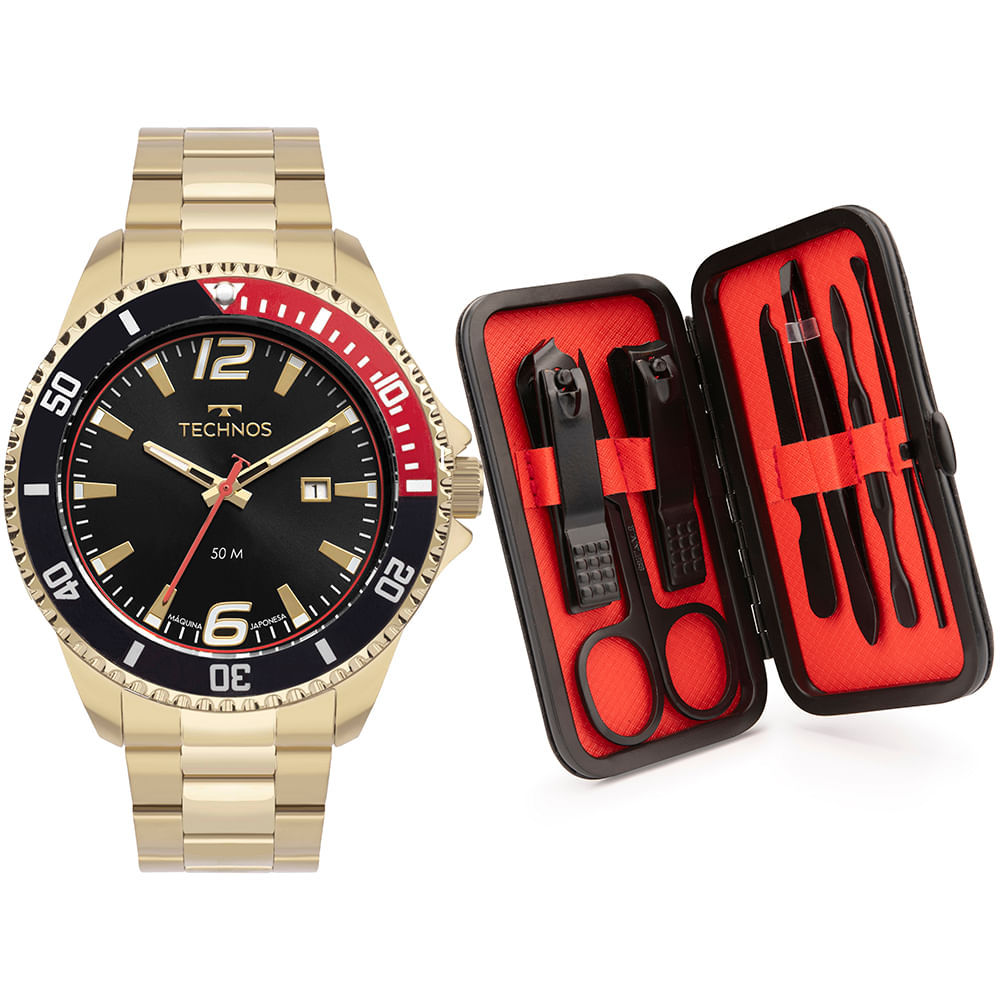 Kit Technos Masculino Racer Dourado - 2115NCM/K1P
