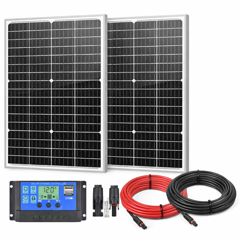 Kit Painel Solar 200w Energia Solar Portátil Motorhome 10m de Cabos E Controlador PWM 30a