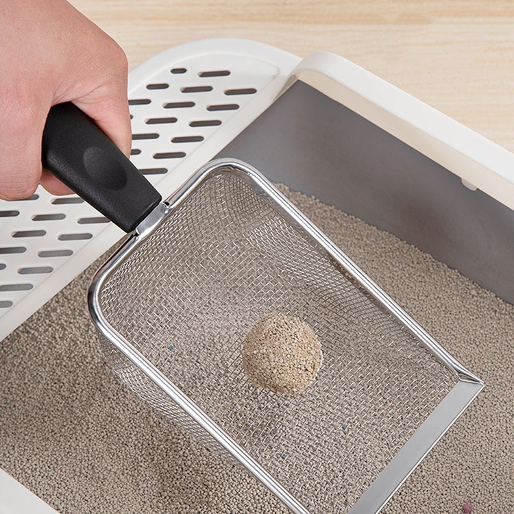 Pá Higiênica Gato Aço Inox Peneira Fina Cabo Ergonômico Ideal para Areia Biodegradável grãos finos e médios