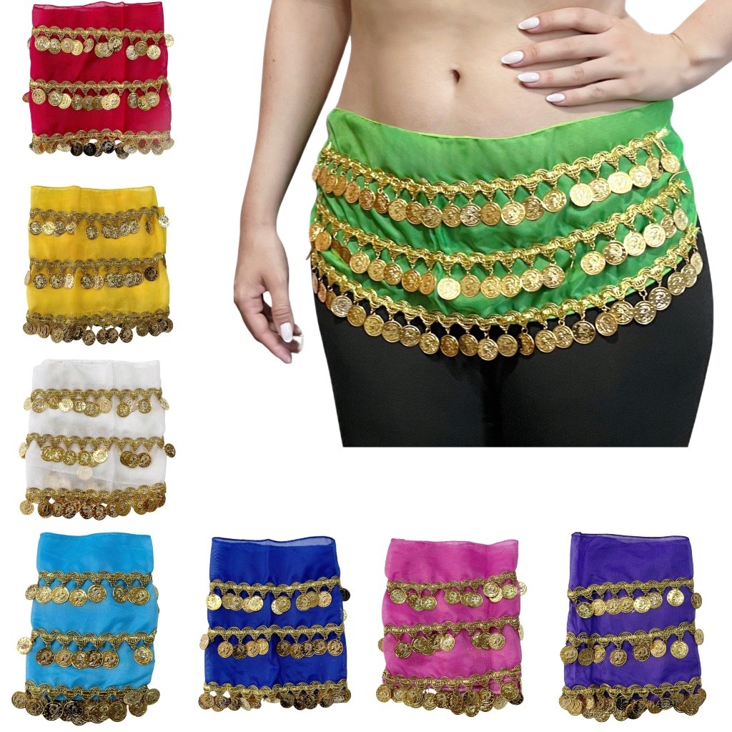 Lenço Com Moedas Para Dança do Ventre Várias Cores em Oferta na Shopee