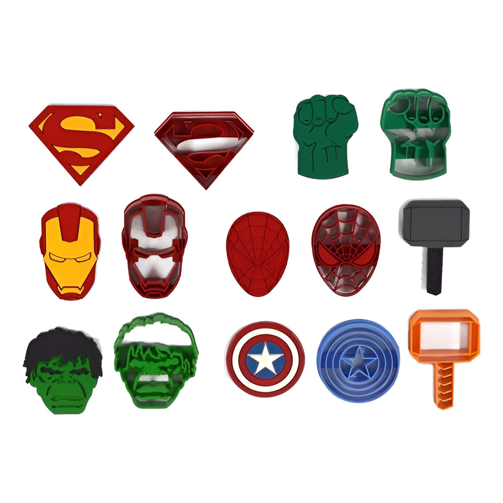 Cortador Super Heróis Kit 7 Peças 5 cm.