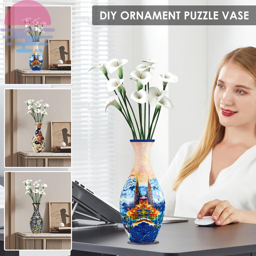 Vaso De Quebra-Cabeça 3D DIY Artes De Plástico Flores Feito Por 160 Peças Curvo SHOPSKC1105