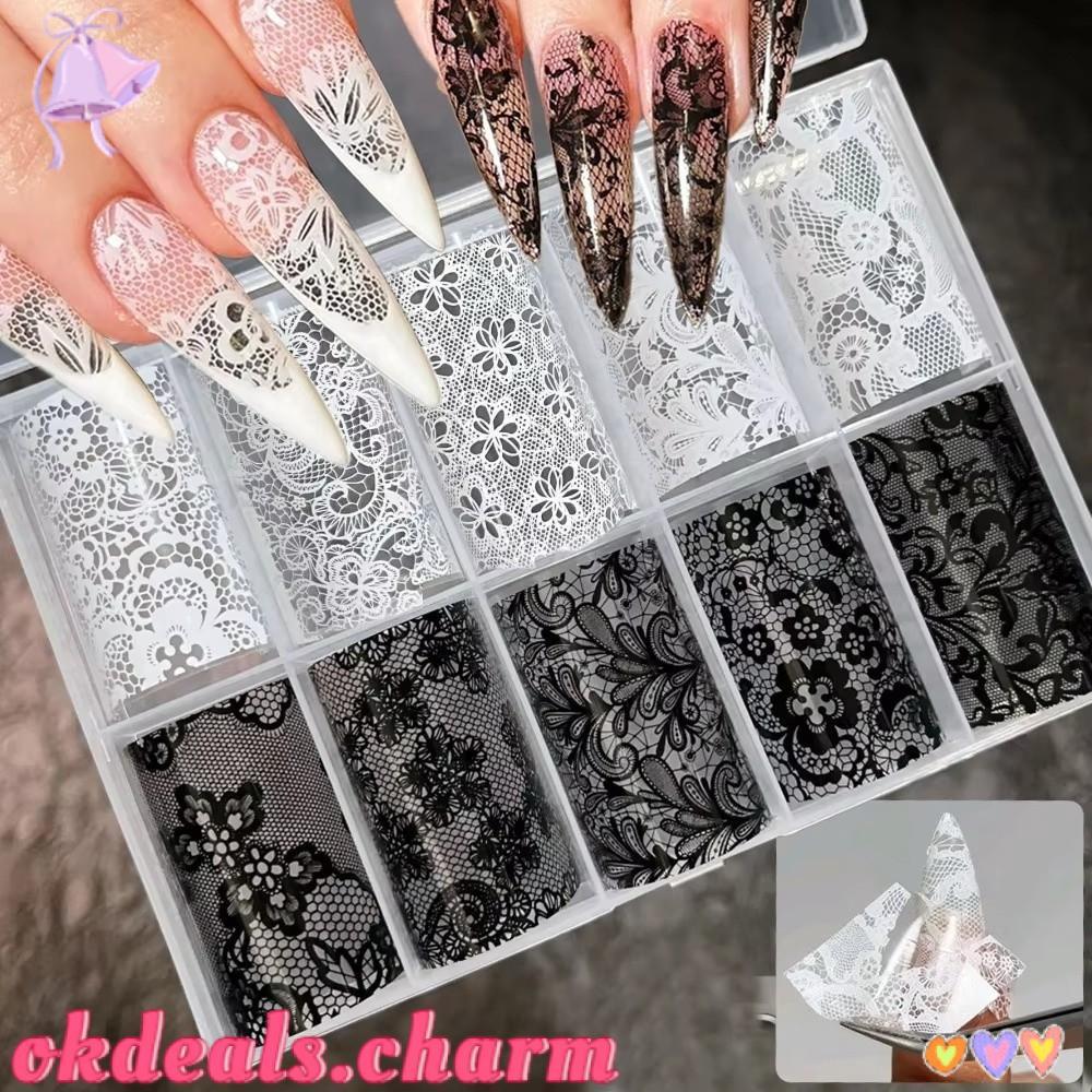 OKDEALS Adesivos Para Unhas , Folhas De Pretas E Brancas Com Estampa De Leopardo , Decalques De Manicure Design De Renda